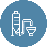 Icon of industrial equipment on blue background.