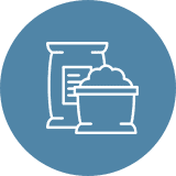 Bag and bowl icon on blue background.